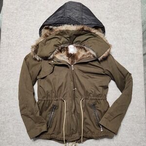 Zara Trafaluc‎ Olive Green Hooded Faux Fur Lined Utility Jacket S